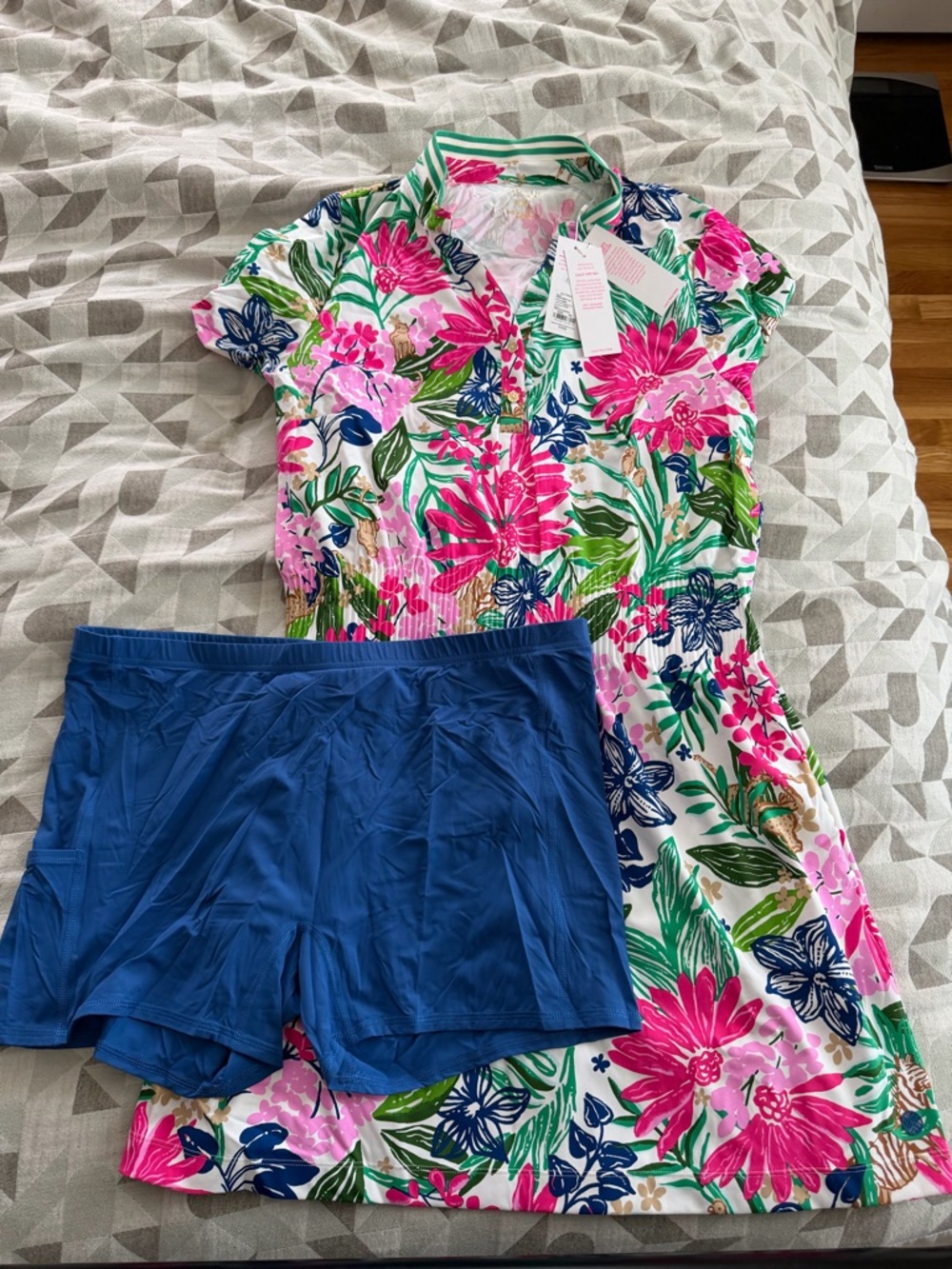 Lilly Pulitzer Pink Green Navy Floral Polo Shirt multi endless summers